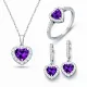 Gümüş Mor Taşlı Kalpli Kadın Set