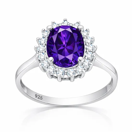 Gümüş Mor Taşlı Oval Kadın Yüzük