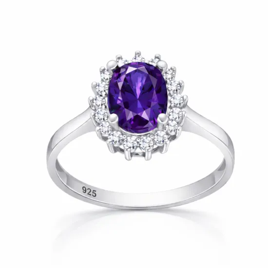 Gümüş Mor Taşlı Oval Kadın Yüzük