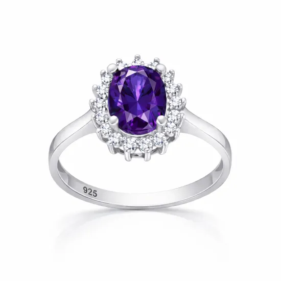 Gümüş Mor Taşlı Oval Kadın Yüzük