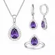 Gümüş Mor Zirkon Taşlı Damla Kadın Set