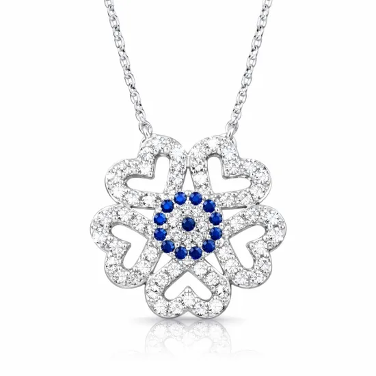 Gümüş Nazarlı Kalp Bayan Kolye