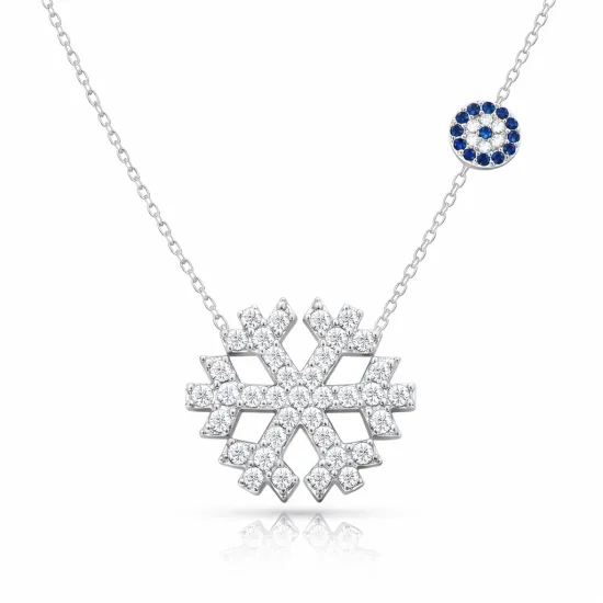 Gümüş Nazarlı Kar Tanesi Kadın Kolye
