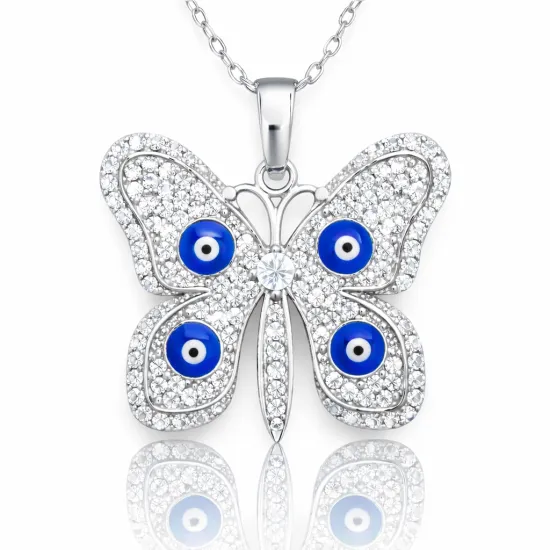 Gümüş Nazarlı Kelebek Kadın Kolye
