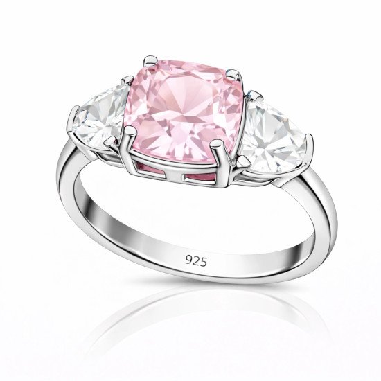 Gümüş Pembe Zirkon Taşlı Kadın Yüzük