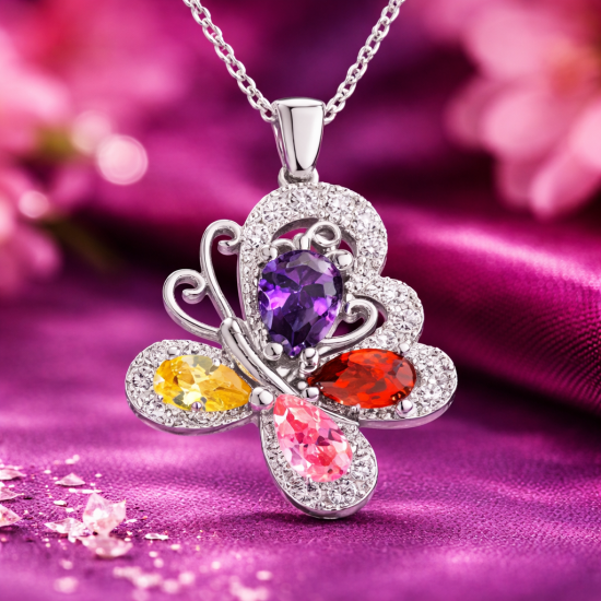 Gümüş Renkli Kelebek Bayan Kolye