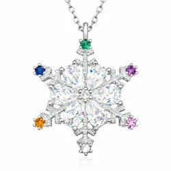 Gümüş Renkli Taşlı Kar Tanesi Kadın Kolye