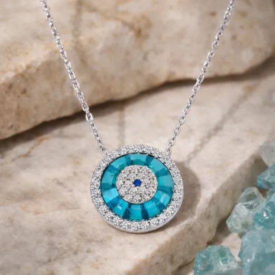 Gümüş Rodyum Camgöz Nazar Bayan Kolye