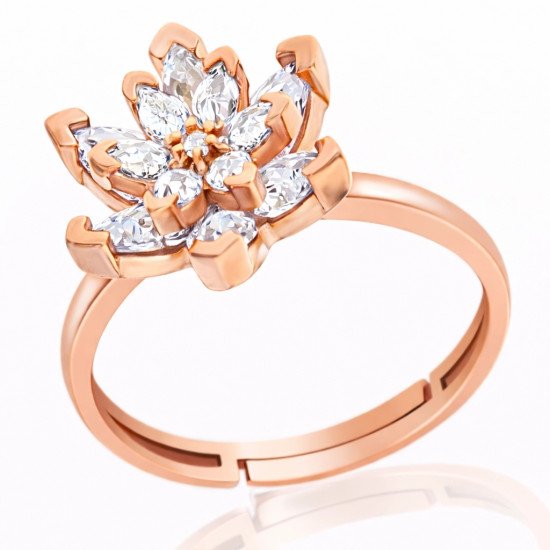 Gümüş Rose Beyaz Taşlı Lotus Çiçeği Kadın Yüzük Gümüş Rose Beyaz Taşlı Lotus Çiçeği Kadın Yüzük