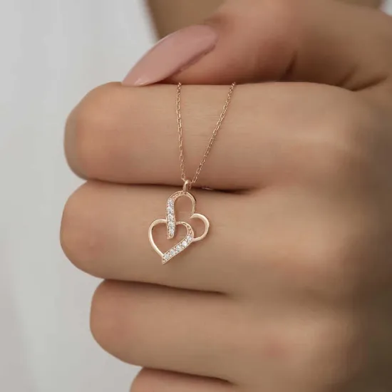 Gümüş Rose Birleşmiş Kalpler Kadın Kolye Gümüş Rose Birleşmiş Kalpler Kadın Kolye