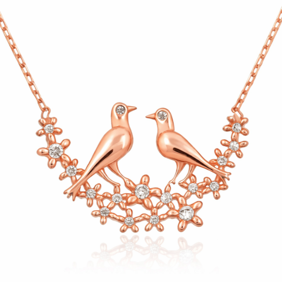 Gümüş Rose Çifte Kumrular Bayan Kolye