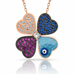 Gümüş Rose Dört Yapraklı Yonca Kadın Kolye