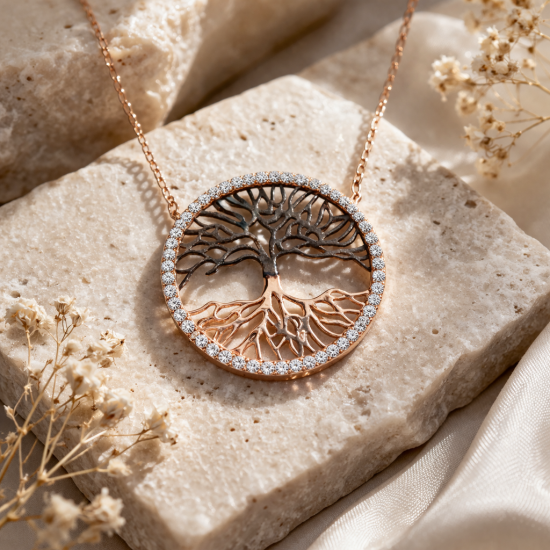 Gümüş Rose Hayat Ağacı Kadın Kolye