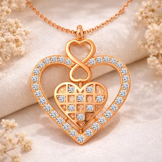 Gümüş Rose Kalp Sonsuzluk Kadın Kolye