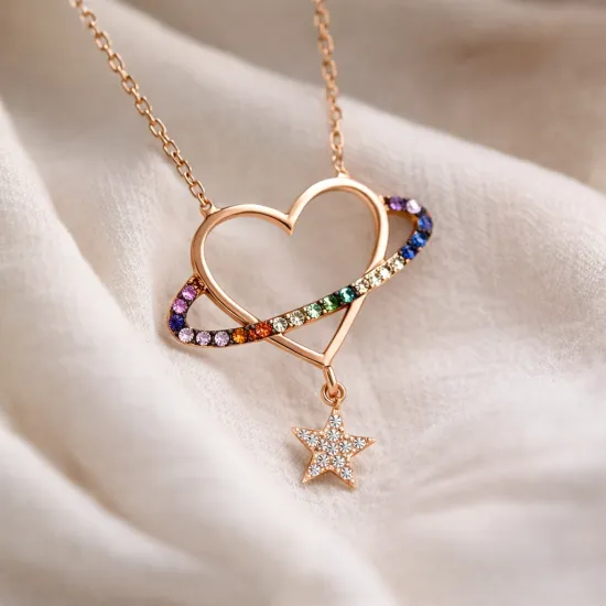 Gümüş Rose Kalp Yıldız Kadın Kolye Gümüş Rose Kalp Yıldız Kadın Kolye