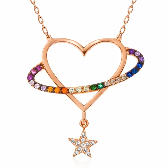 Gümüş Rose Kalp Yıldız Kadın Kolye Gümüş Rose Kalp Yıldız Kadın Kolye