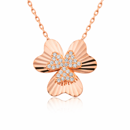 Gümüş Rose Kalp Yonca Bayan Kolye