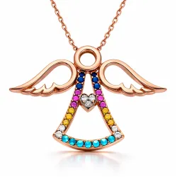 Gümüş Rose Kalpli Melek Bayan Kolye