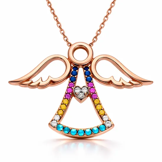 Gümüş Rose Kalpli Melek Bayan Kolye