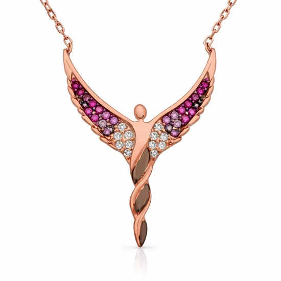 Gümüş Rose Kanatlı Melek Bayan Kolye