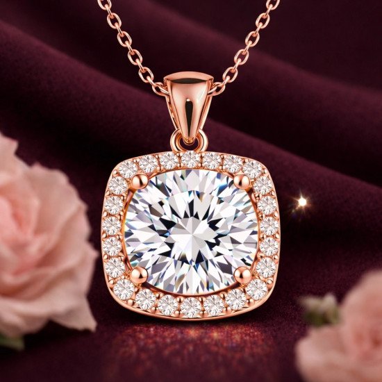 Gümüş Rose Kare Montür Tek Taş Kolye Gümüş Rose Kare Montür Tek Taş Kolye