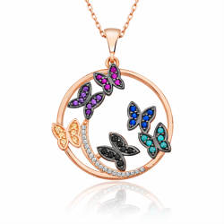 Gümüş Rose Kelebek Çemberi Bayan Kolye