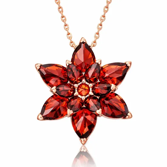 Gümüş Rose Kırmızı Lotus Çiçeği Kolye