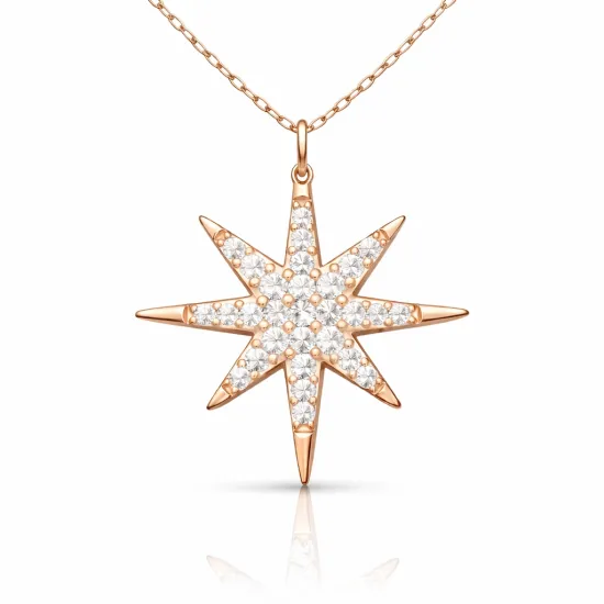 Gümüş Rose Kutup Yıldızı Kadın Kolye