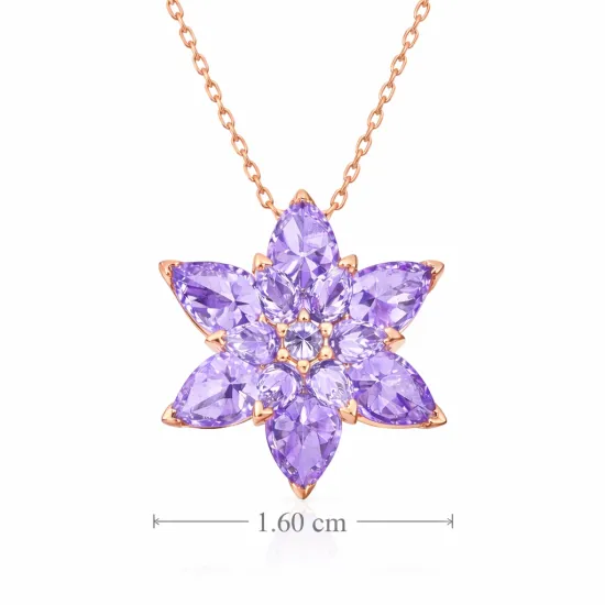 Gümüş Rose Lila Lotus Çiçeği Kolye