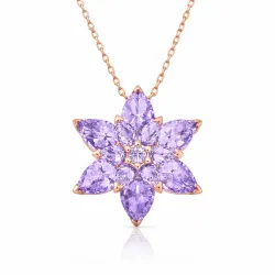 Gümüş Rose Lila Lotus Çiçeği Kolye