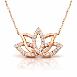 Gümüş Rose Lotus Çiçeği Kolye