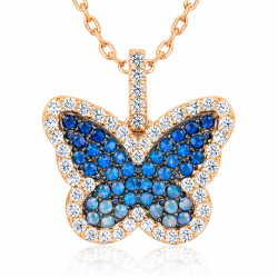 Gümüş Rose Mavi Kelebek Bayan Kolye