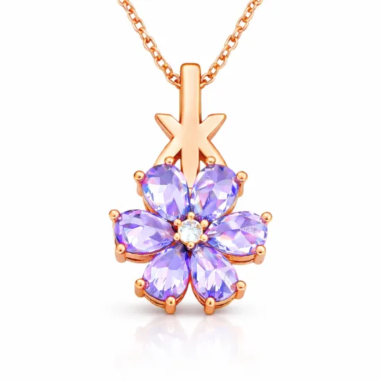 Gümüş Rose Mor Sevgi Çiçeği Kadın Kolye