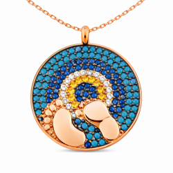 Gümüş Rose Nazarlı Bebek Ayak İzi Bayan Kolye