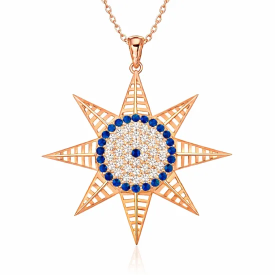 Gümüş Rose Nazarlı Kutup Yıldızı Kadın Kolye