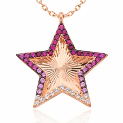 Gümüş Rose Pembe Fırfır Desenli Yıldız Bayan Kolye