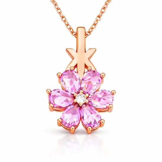 Gümüş Rose Pembe Sevgi Çiçeği Kadın Kolye