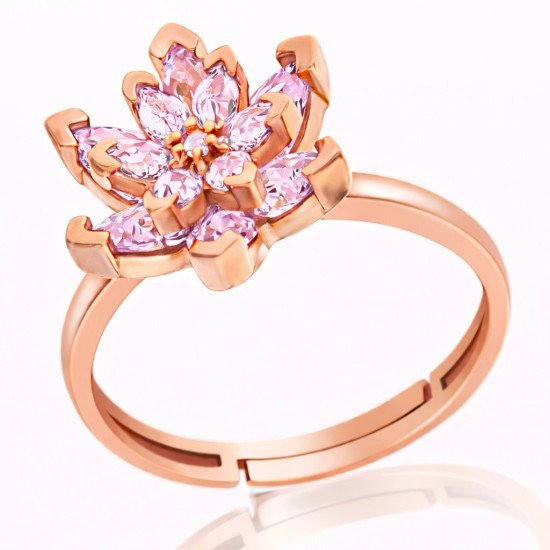 Gümüş Rose Pembe Taşlı Lotus Çiçeği Kadın Yüzük Gümüş Rose Pembe Taşlı Lotus Çiçeği Kadın Yüzük