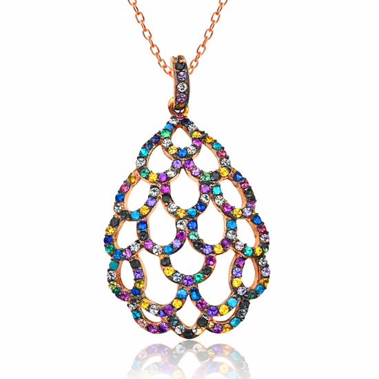 Gümüş Rose Renkli Bayan Kolye