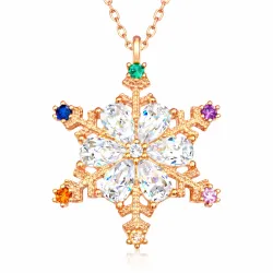 Gümüş Rose Renkli Taşlı Kar Tanesi Kadın Kolye