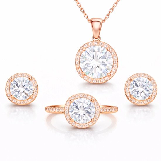 Gümüş Rose Yuvarlak Montür Tek Taş Set Gümüş Rose Yuvarlak Montür Tek Taş Set