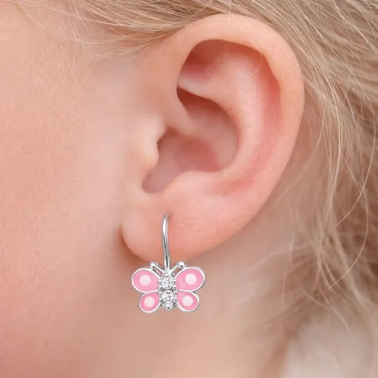 Gümüş Sallantılı Pembe Kelebek Çocuk Küpesi Gümüş Sallantılı Pembe Kelebek Çocuk Küpesi