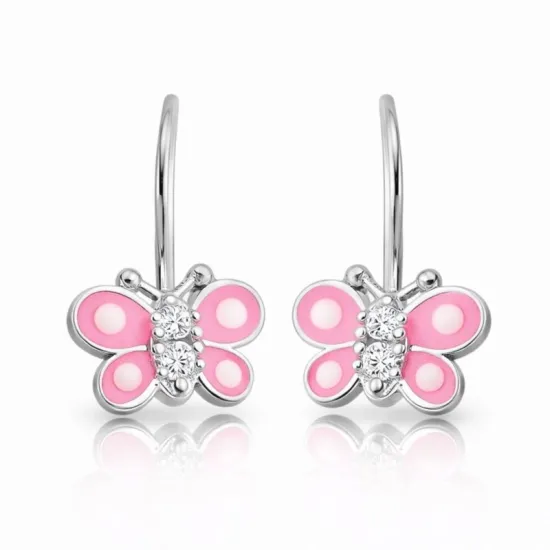 Gümüş Sallantılı Pembe Kelebek Çocuk Küpesi Gümüş Sallantılı Pembe Kelebek Çocuk Küpesi