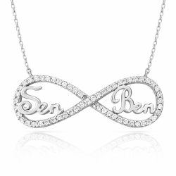 Gümüş Sen Ben Yazılı Sonsuzluk Bayan Kolye