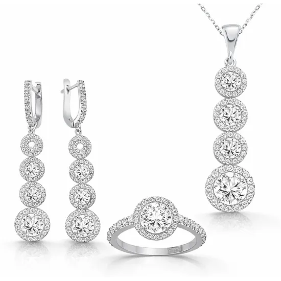 Gümüş Sıralı Dört Taş Bayan Set