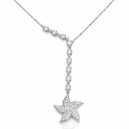 Gümüş Sıralı Zirkon Taşlı Deniz Yıldızı Kadın Kolye