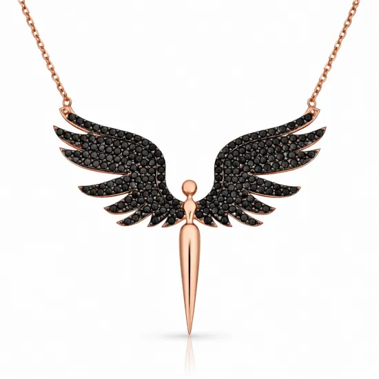 Gümüş Siyah Mikail Meleği Bayan Kolye