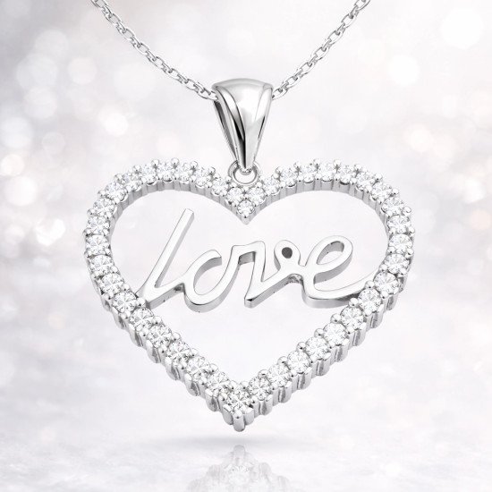Gümüş Taşlı Love Bayan Kolye Gümüş Taşlı Love Bayan Kolye