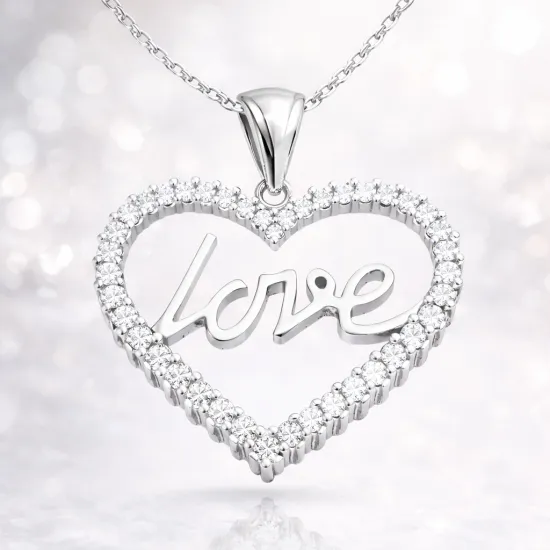 Gümüş Taşlı Love Bayan Kolye