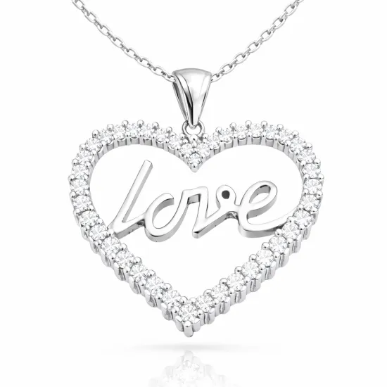 Gümüş Taşlı Love Bayan Kolye